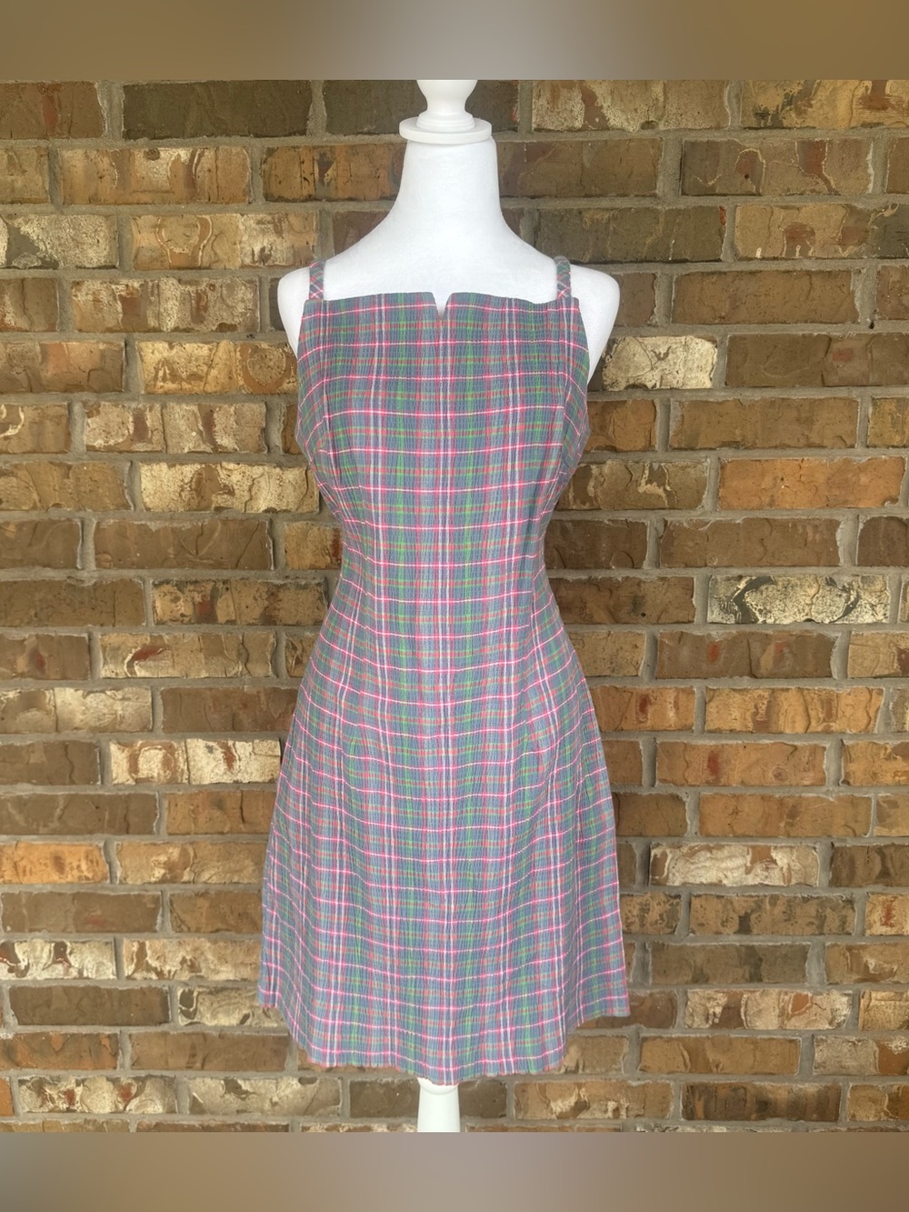 Vintage Y2K CDC Pink Green Blue Plaid Mini Dress Size 8 Preppy 90s Academia